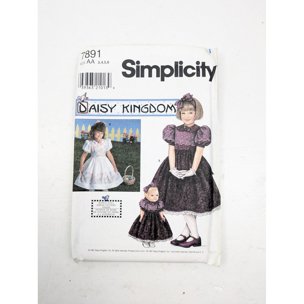 Simplicity 7891 Daisy Kingdom Dress and Doll Dress Pattern Size AA 3 4 5 6